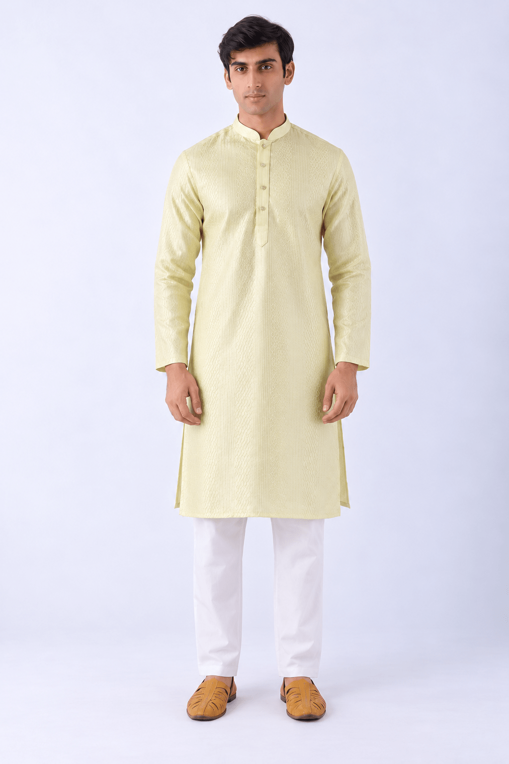 Mens Green Silk Blend Embroidered Long Straight Kurta For Men - DWEEP SARA
