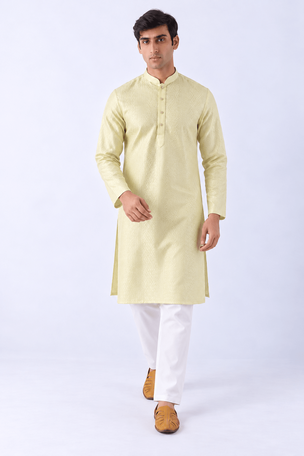 Mens Green Silk Blend Embroidered Long Straight Kurta For Men - DWEEP SARA