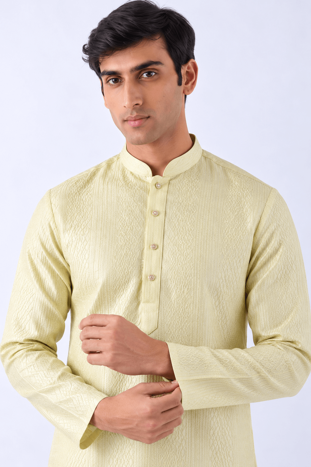 Mens Green Silk Blend Embroidered Long Straight Kurta For Men - DWEEP SARA