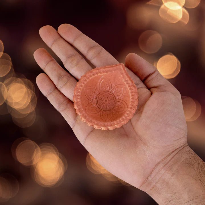 Mitti Diya festive Decor Handmade Crafting Flower Brown Clay Diyas Diwali - DWEEP SARA