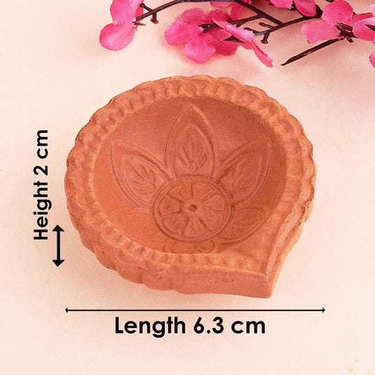 Mitti Diya festive Decor Handmade Crafting Flower Brown Clay Diyas Diwali - DWEEP SARA