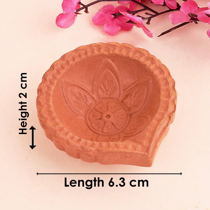 Mitti Diya festive Decor Handmade Crafting Flower Brown Clay Diyas Diwali - DWEEP SARA