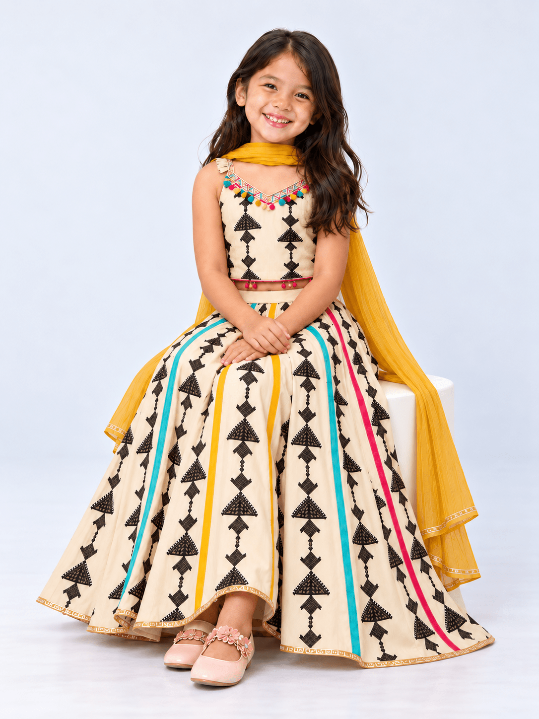 Multicolour Ethnic Lehenga Choli Set for Girls - DWEEP SARA
