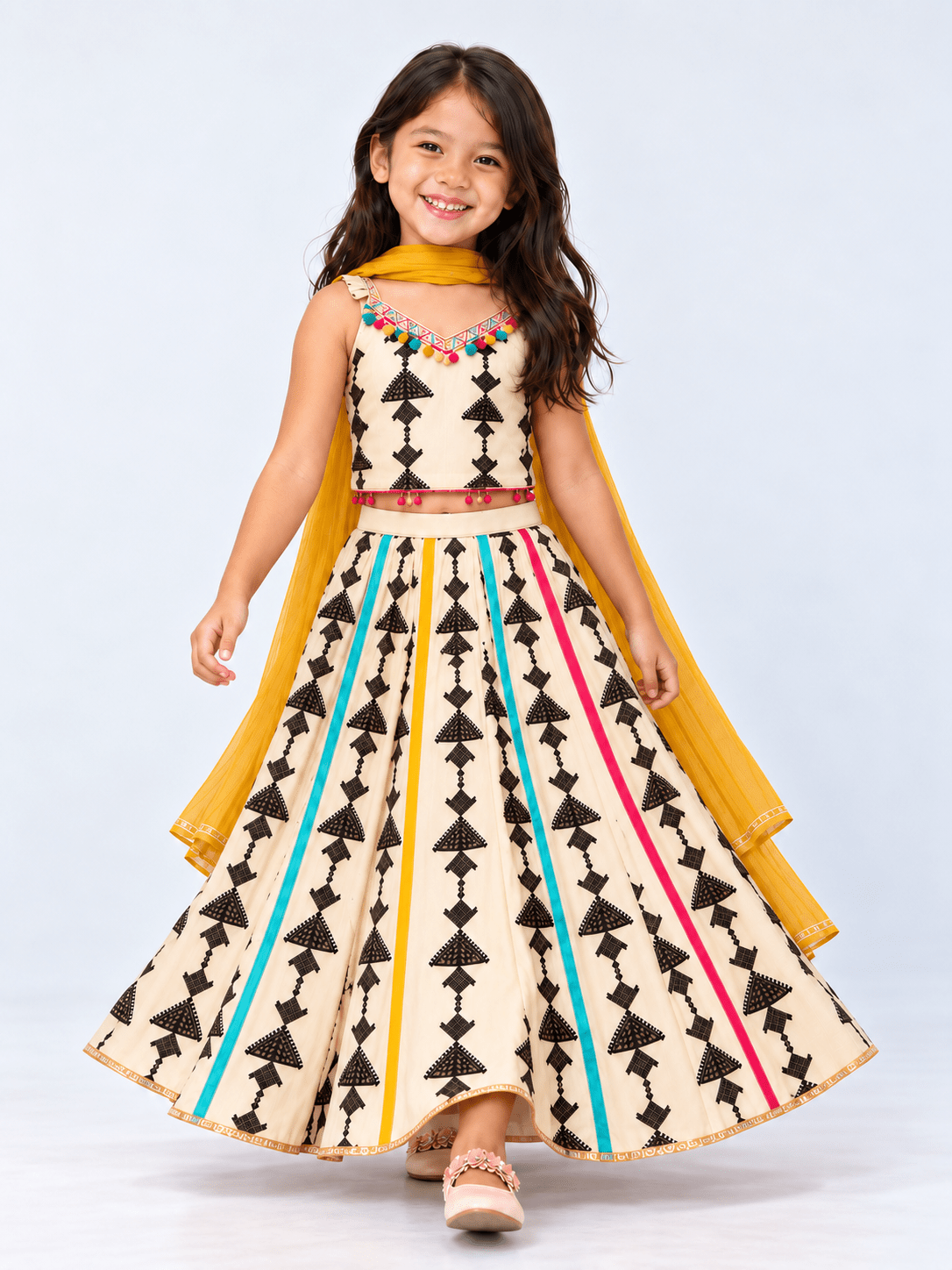 Multicolour Ethnic Lehenga Choli Set for Girls - DWEEP SARA