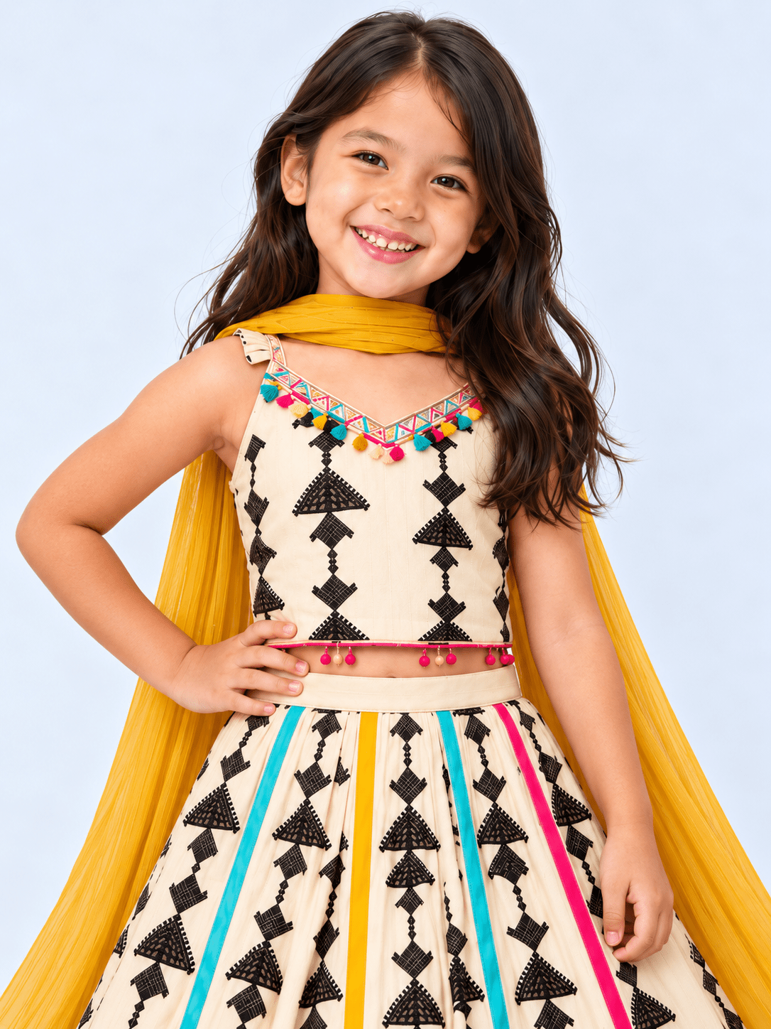 Multicolour Ethnic Lehenga Choli Set for Girls - DWEEP SARA