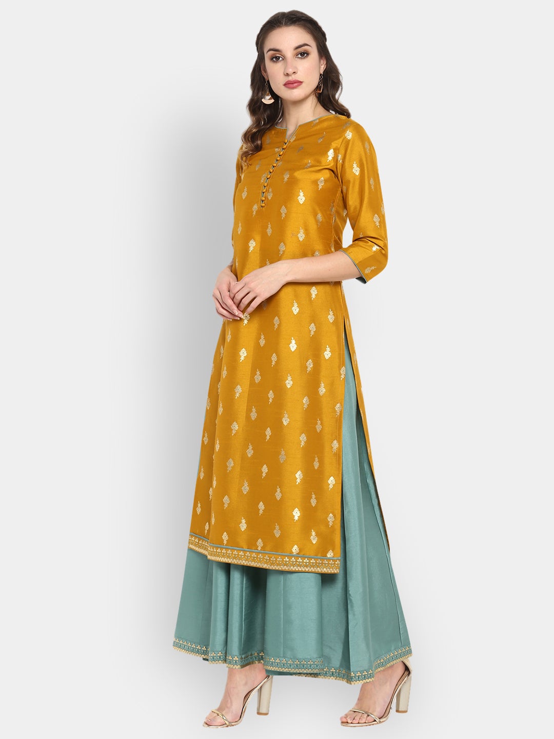 Mustard Poly Silk Anarkali Western Outfit - DWEEP SARA