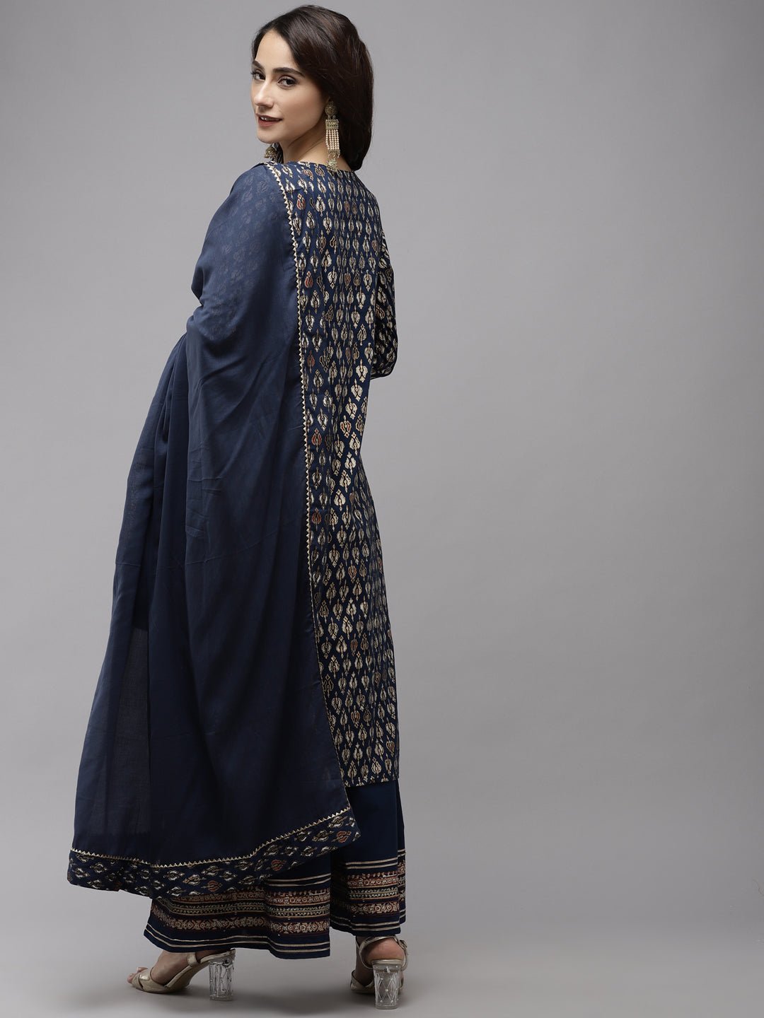 Navy Blue Embroidered Suit Set - DWEEP SARA