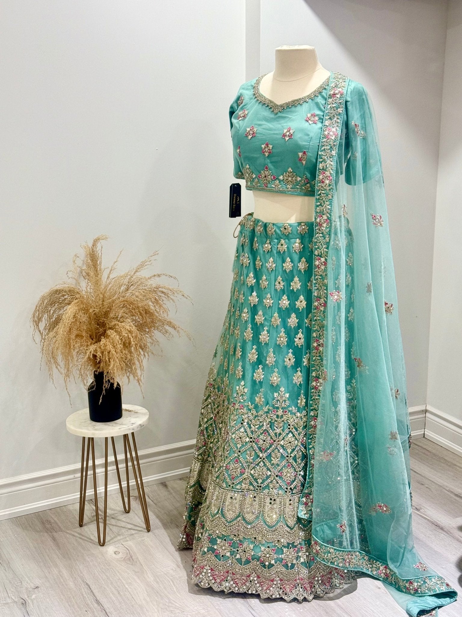 Ocean Blue Mirror heavy Embroidered Lehenga Choli Stitched & Unstitched - DWEEP SARA