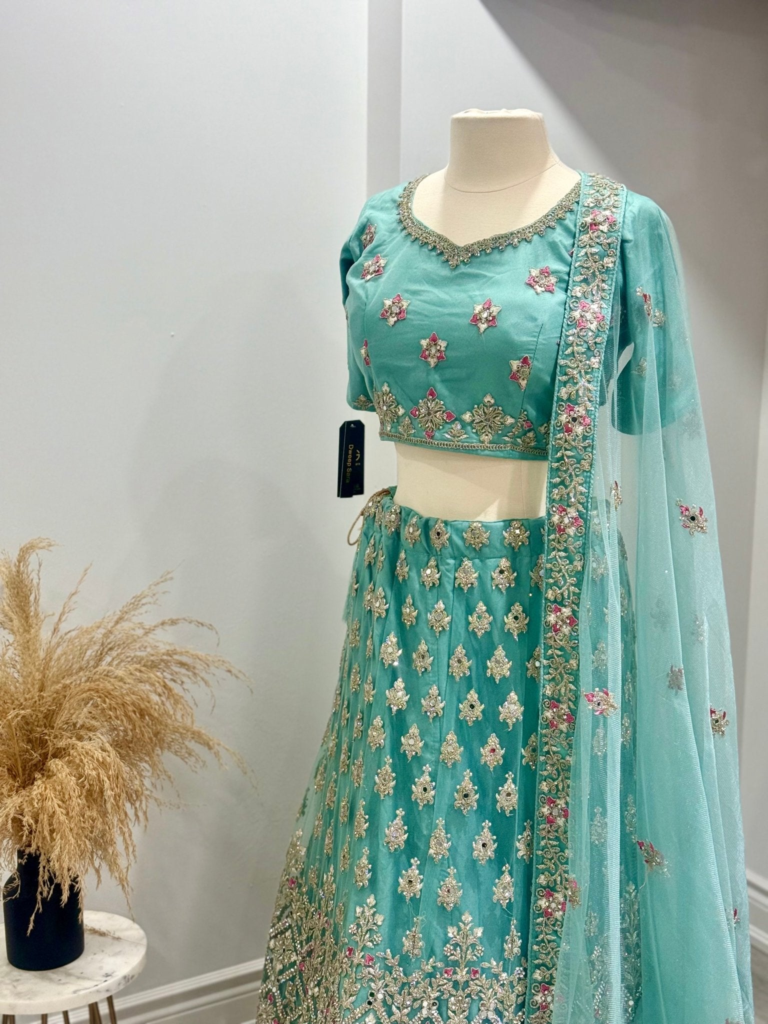 Ocean Blue Mirror heavy Embroidered Lehenga Choli Stitched & Unstitched - DWEEP SARA