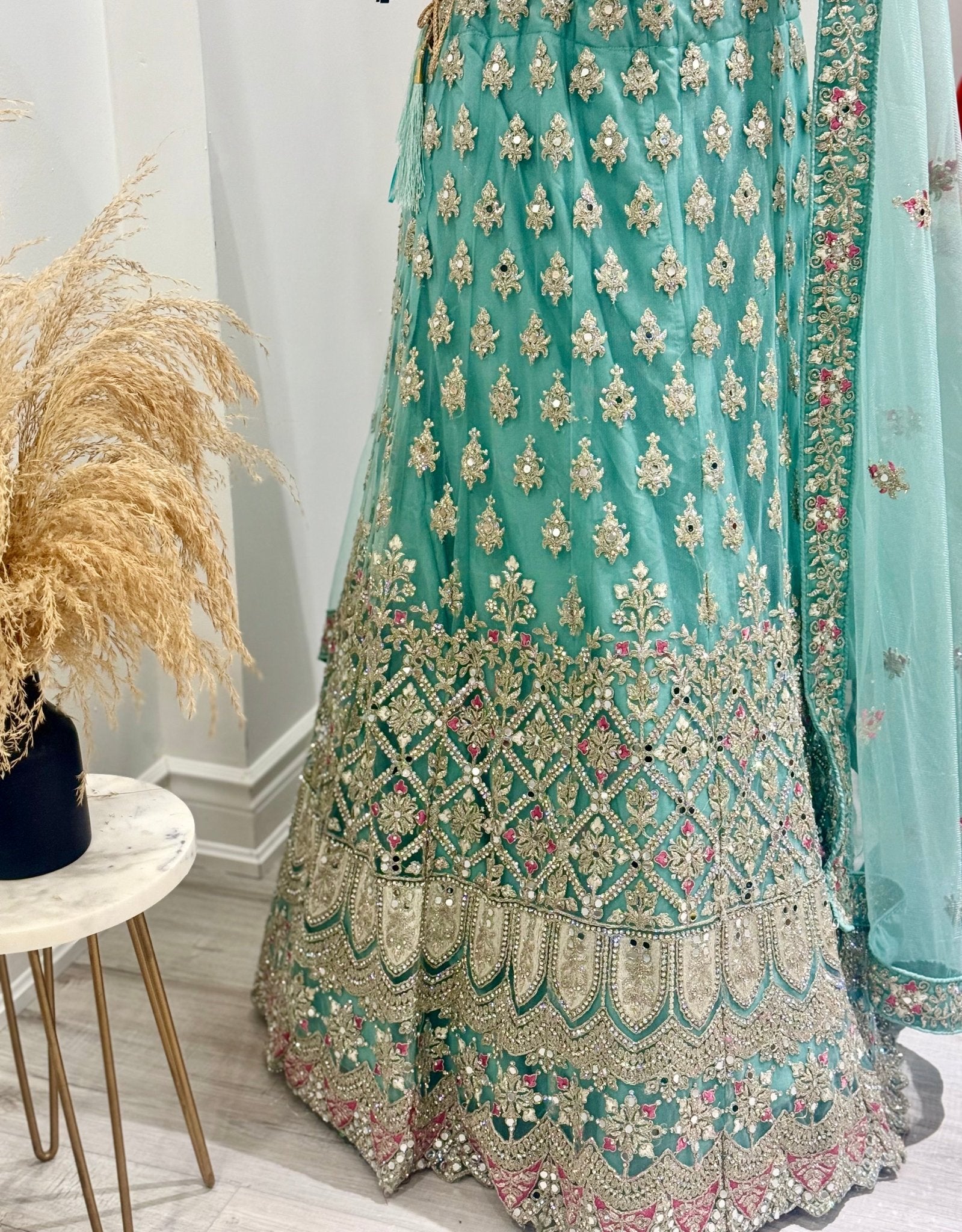 Ocean Blue Mirror heavy Embroidered Lehenga Choli Stitched & Unstitched - DWEEP SARA