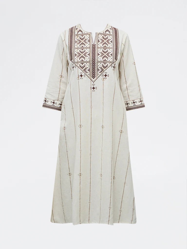 Off-White Aztec Embroidered Cotton-Blend Kurta - DWEEP SARA