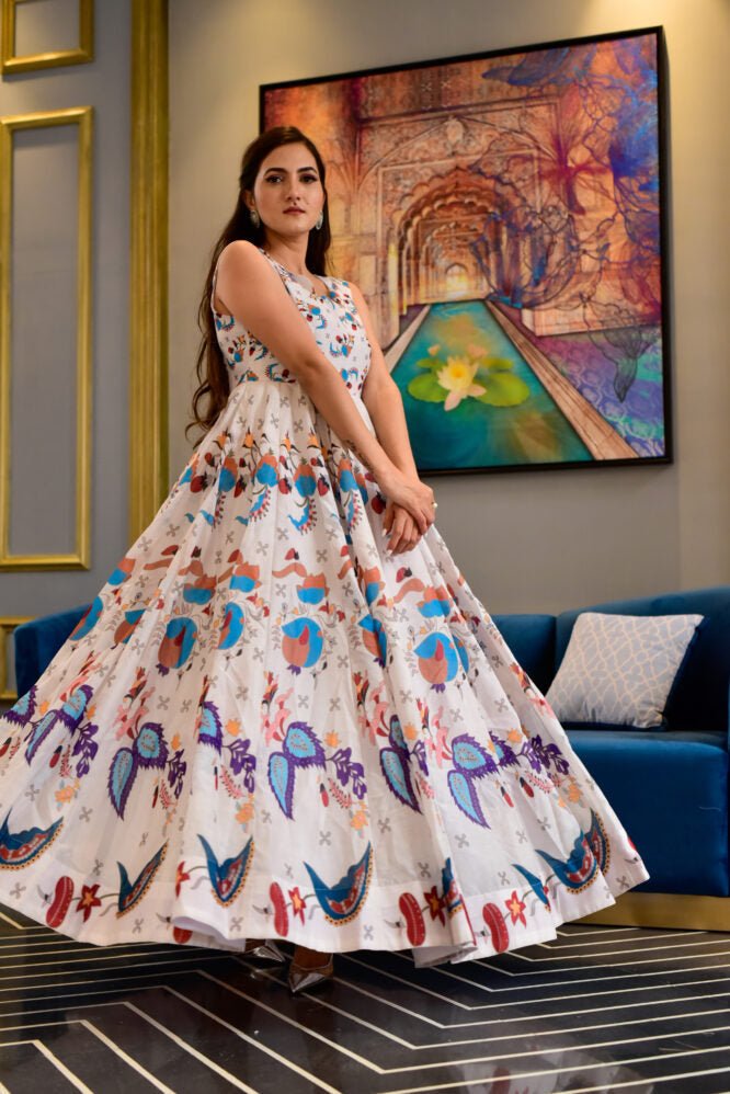 Off - White Chanderi Dress - DWEEP SARA