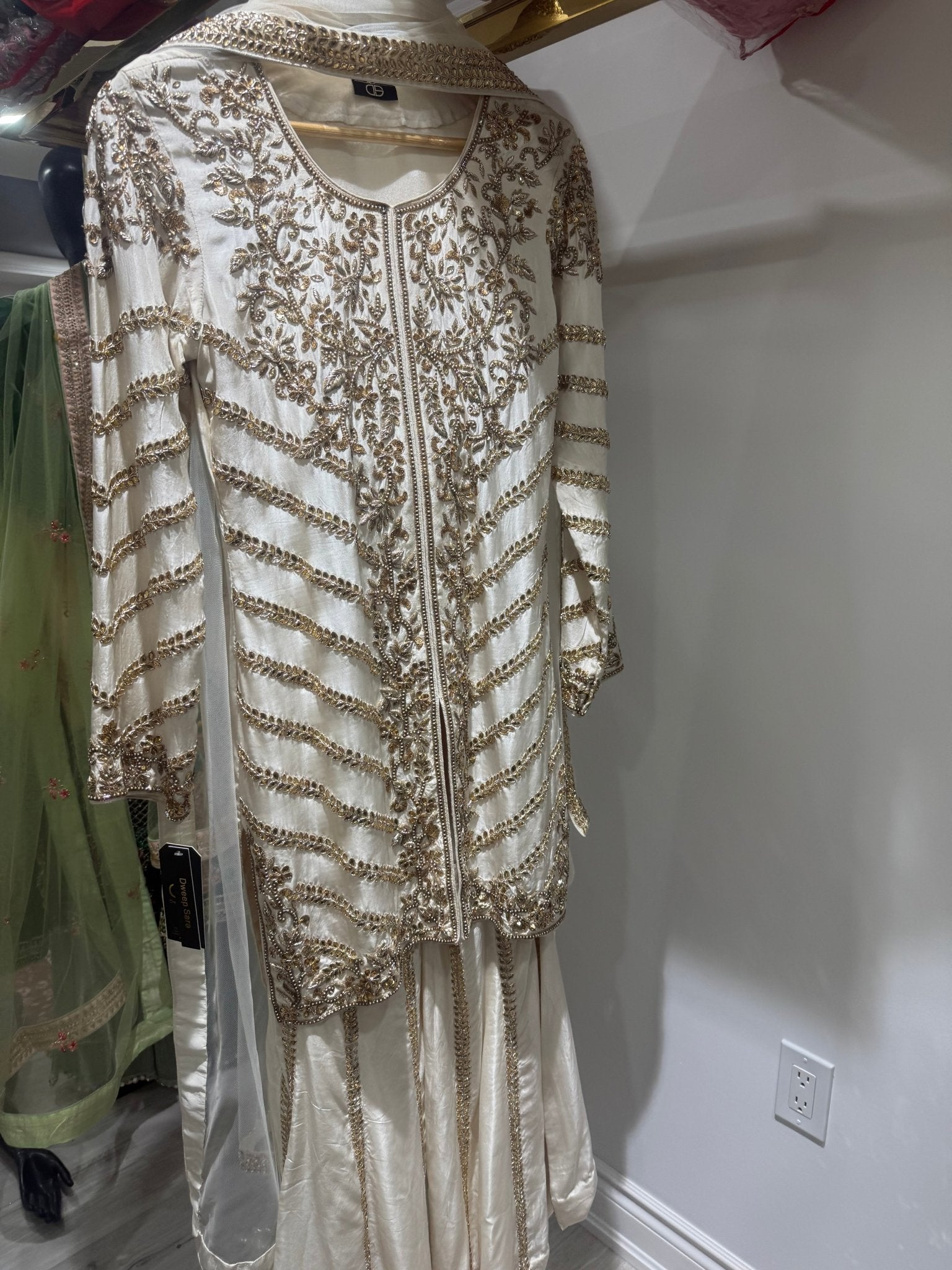 Off White Tusar Silk Geavy Embroidered Sharara Suit Set - DWEEP SARA