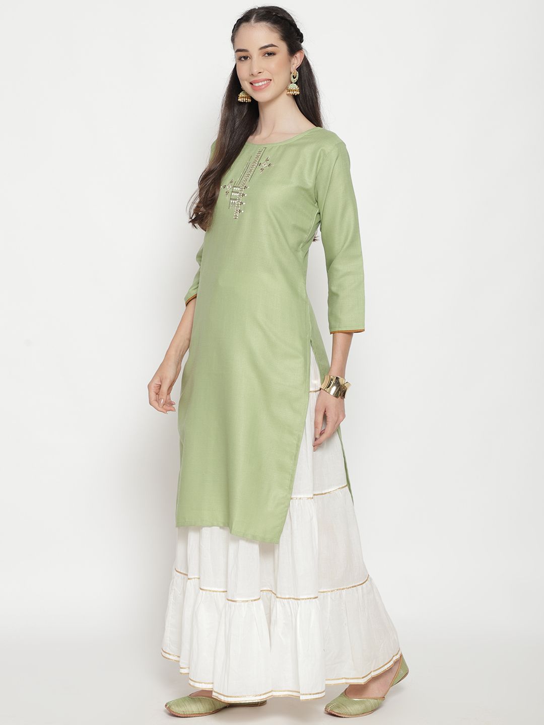 Pastle Green Embroidered Kurta - DWEEP SARA
