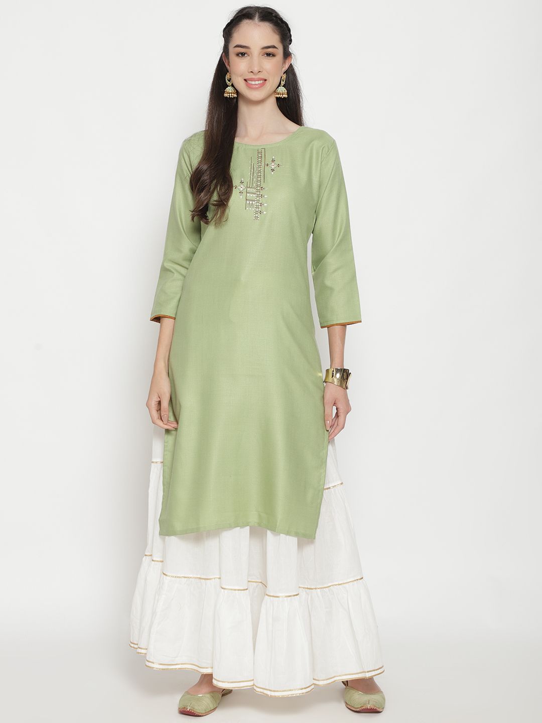 Pastle Green Embroidered Kurta - DWEEP SARA