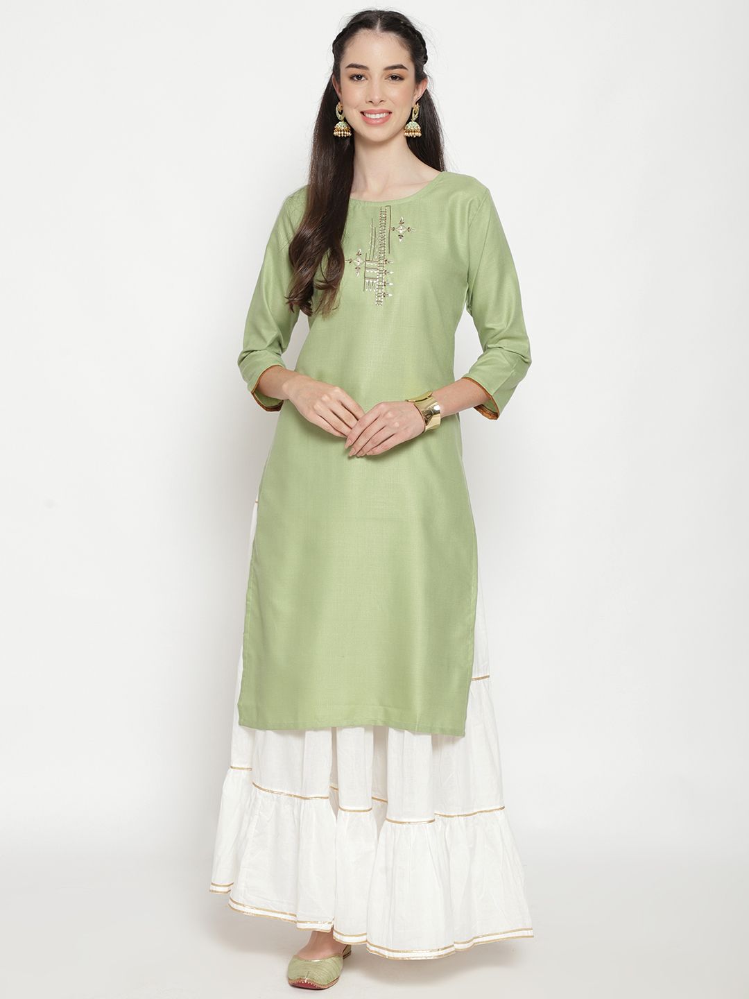 Pastle Green Embroidered Kurta - DWEEP SARA