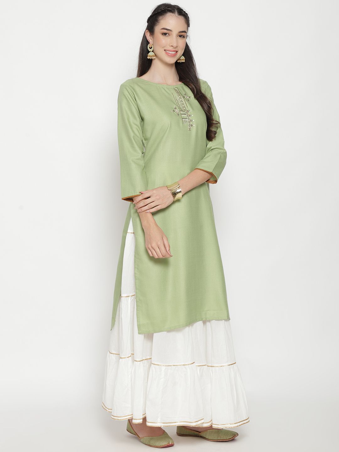 Pastle Green Embroidered Kurta - DWEEP SARA