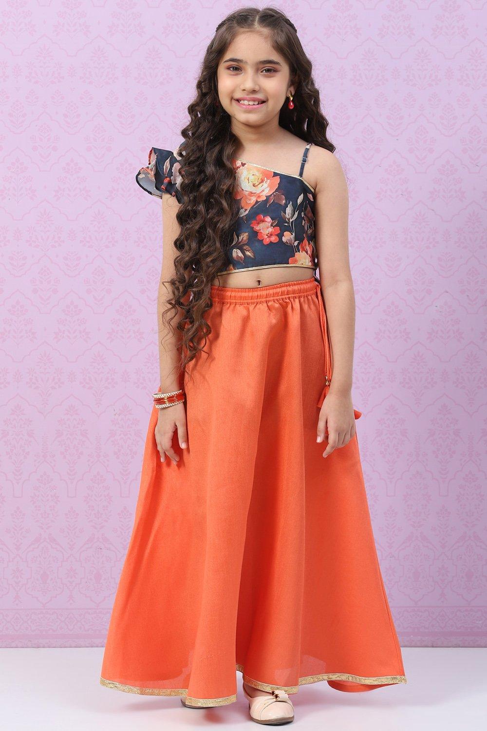 Peach Art Silk Kids Lehenga Set - DWEEP SARA
