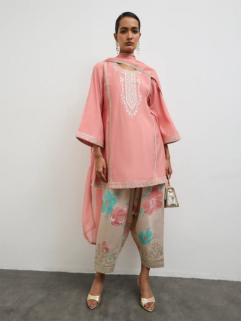 Peach Embroidered Ethnic Farsi Salwar set - DWEEP SARA