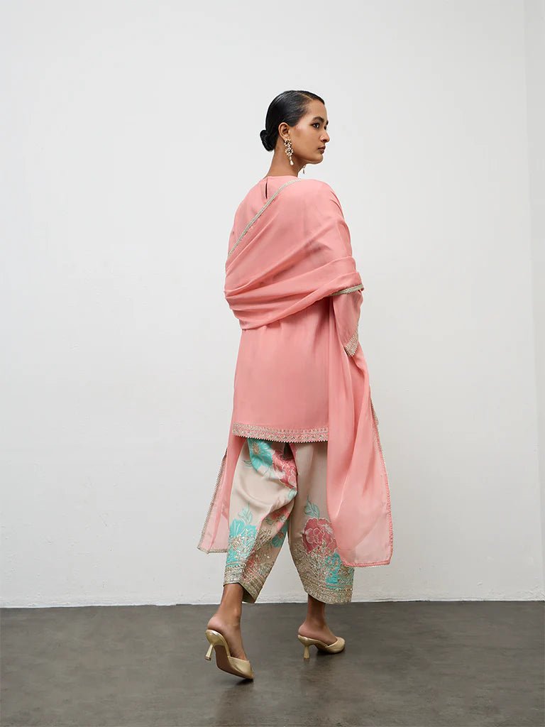 Peach Embroidered Ethnic Farsi Salwar set - DWEEP SARA