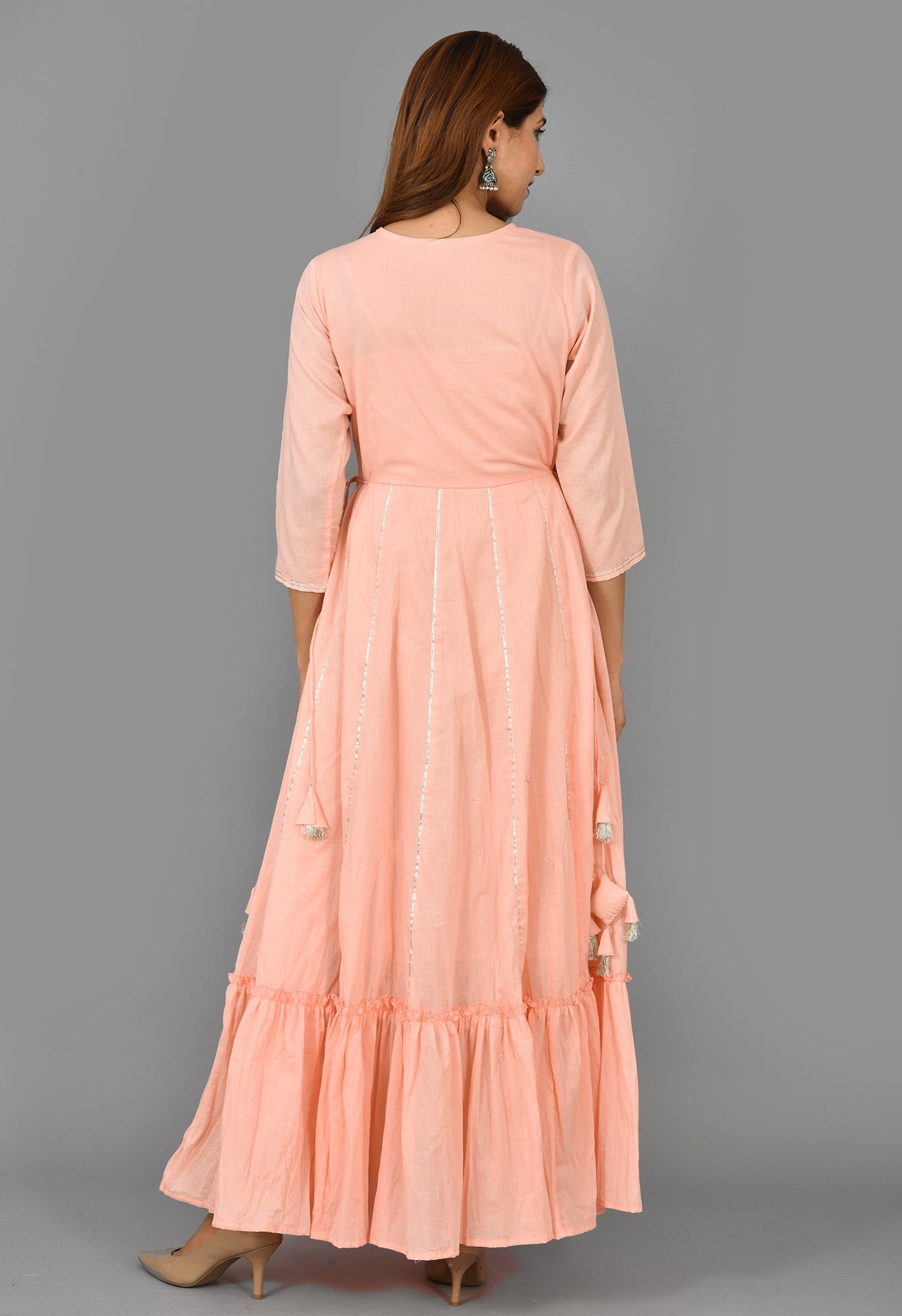 Peach Solid Print Anarkali Dress - DWEEP SARA