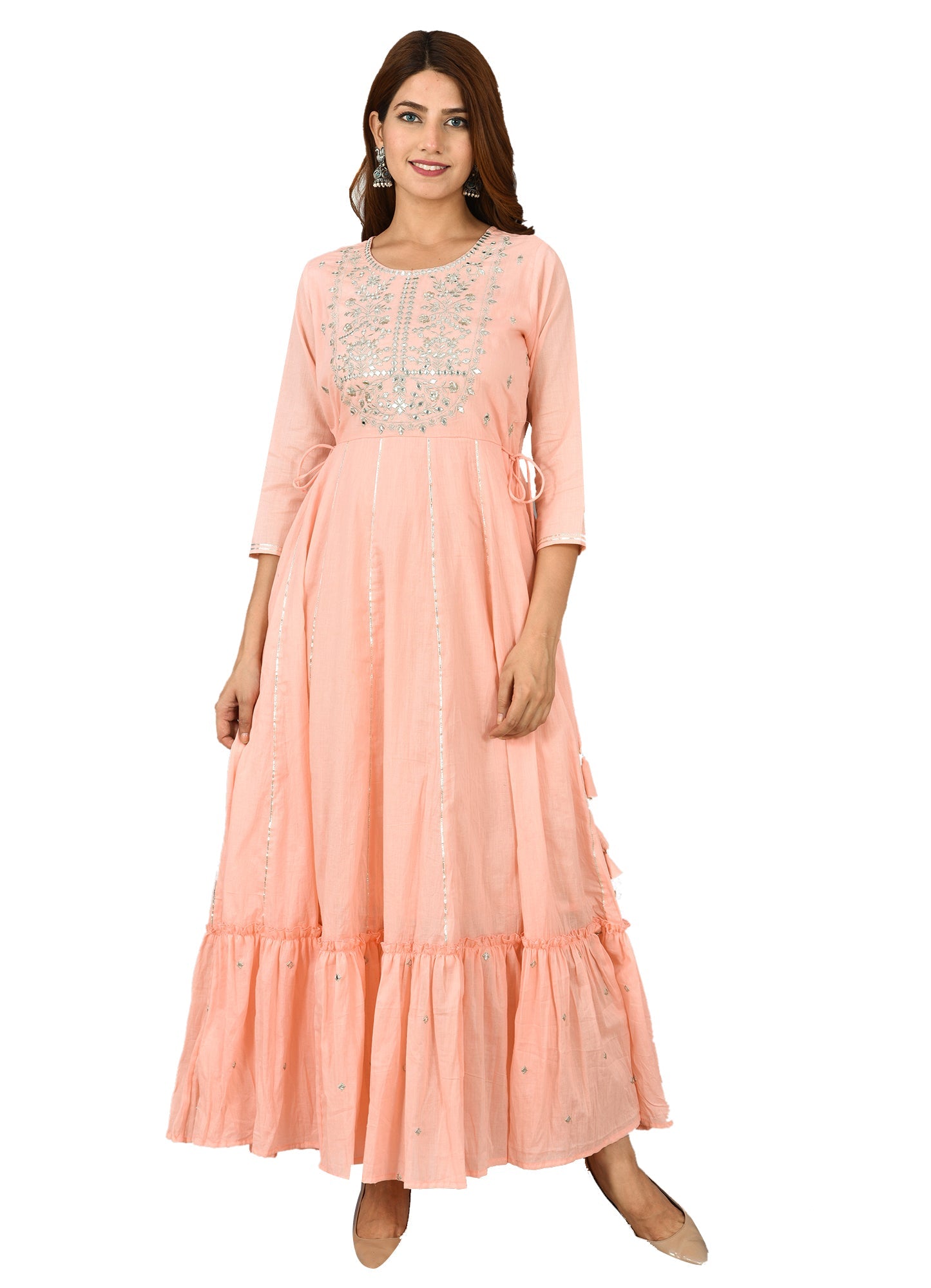 Peach Solid Print Anarkali Dress - DWEEP SARA
