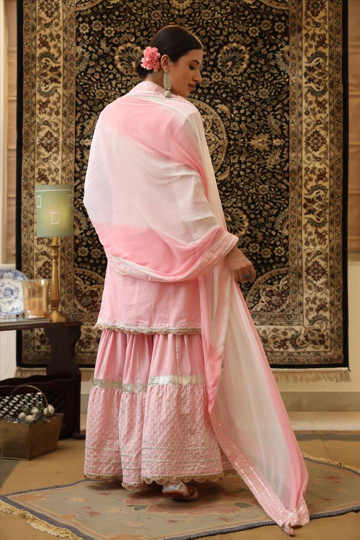 Pink Cotton Chikankari Handmade Sharara Set - DWEEP SARA