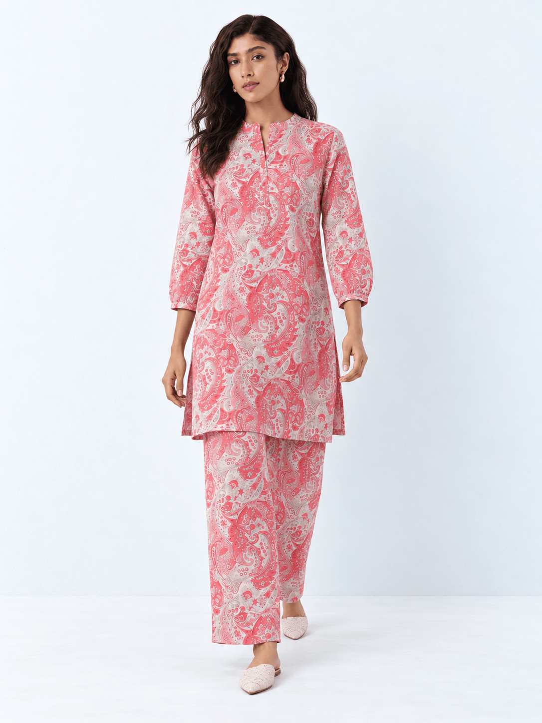 Pink Rayon Blend Paisley Printed Co-ord Set - DWEEP SARA