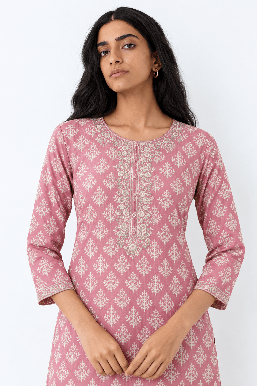 Pink Silk Blend Embroidered Straight Kurta - DWEEP SARA
