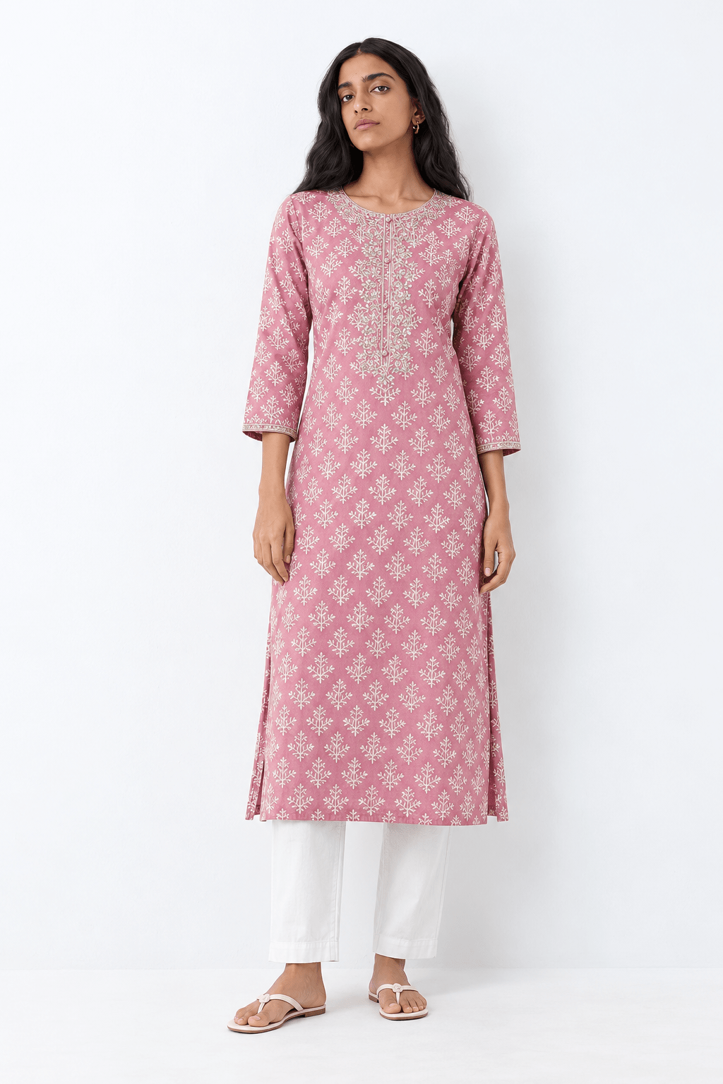 Pink Silk Blend Embroidered Straight Kurta - DWEEP SARA