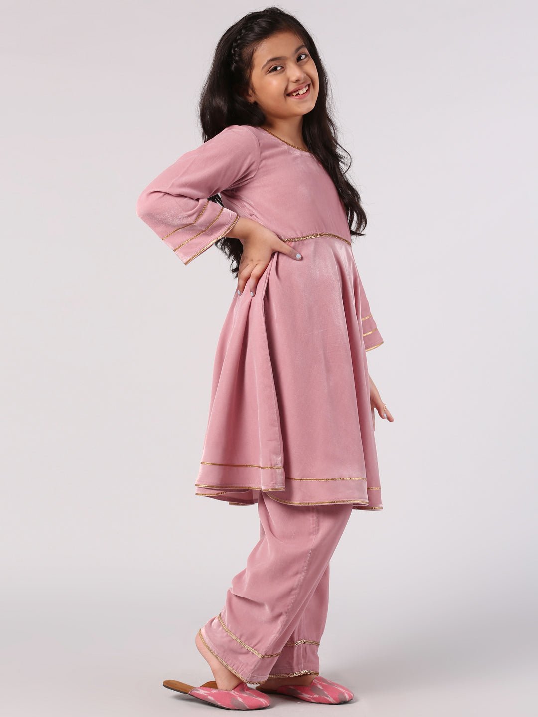 Pink Velvet Suit Set - DWEEP SARA