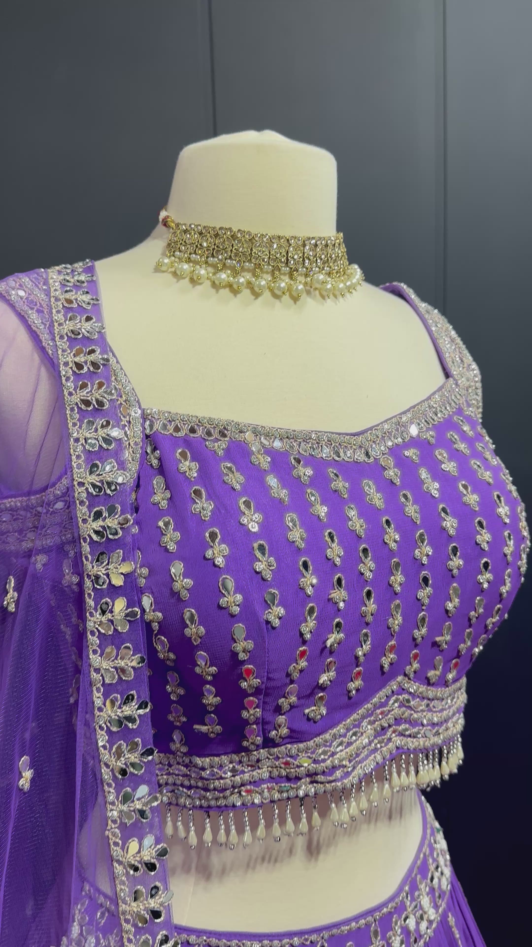 Purple Mirror Work Fully Embroidered Lehenga Set