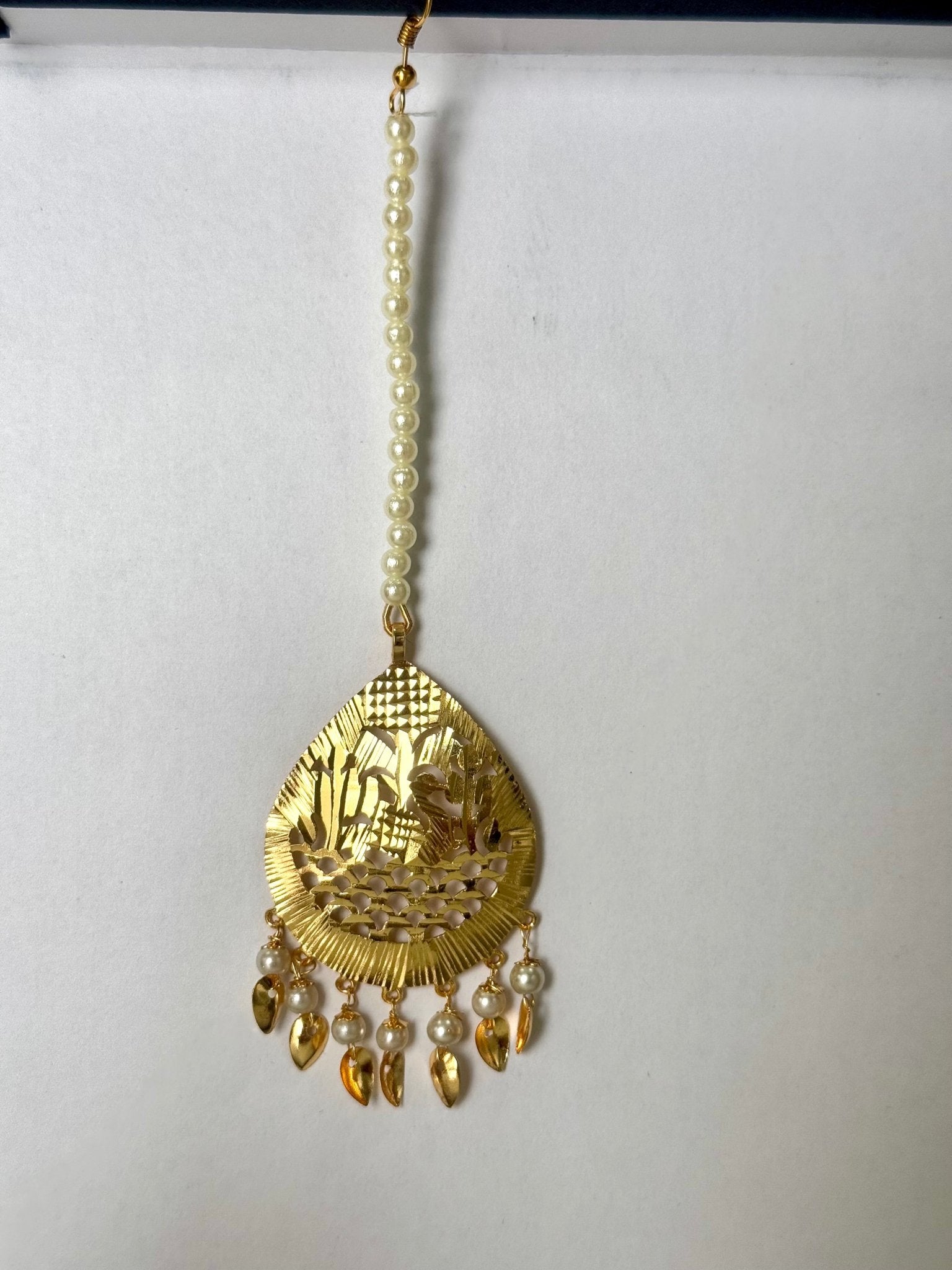 Punjabi traditional Pearl jhumka & tikka gold piple patti tikka - DWEEP SARA