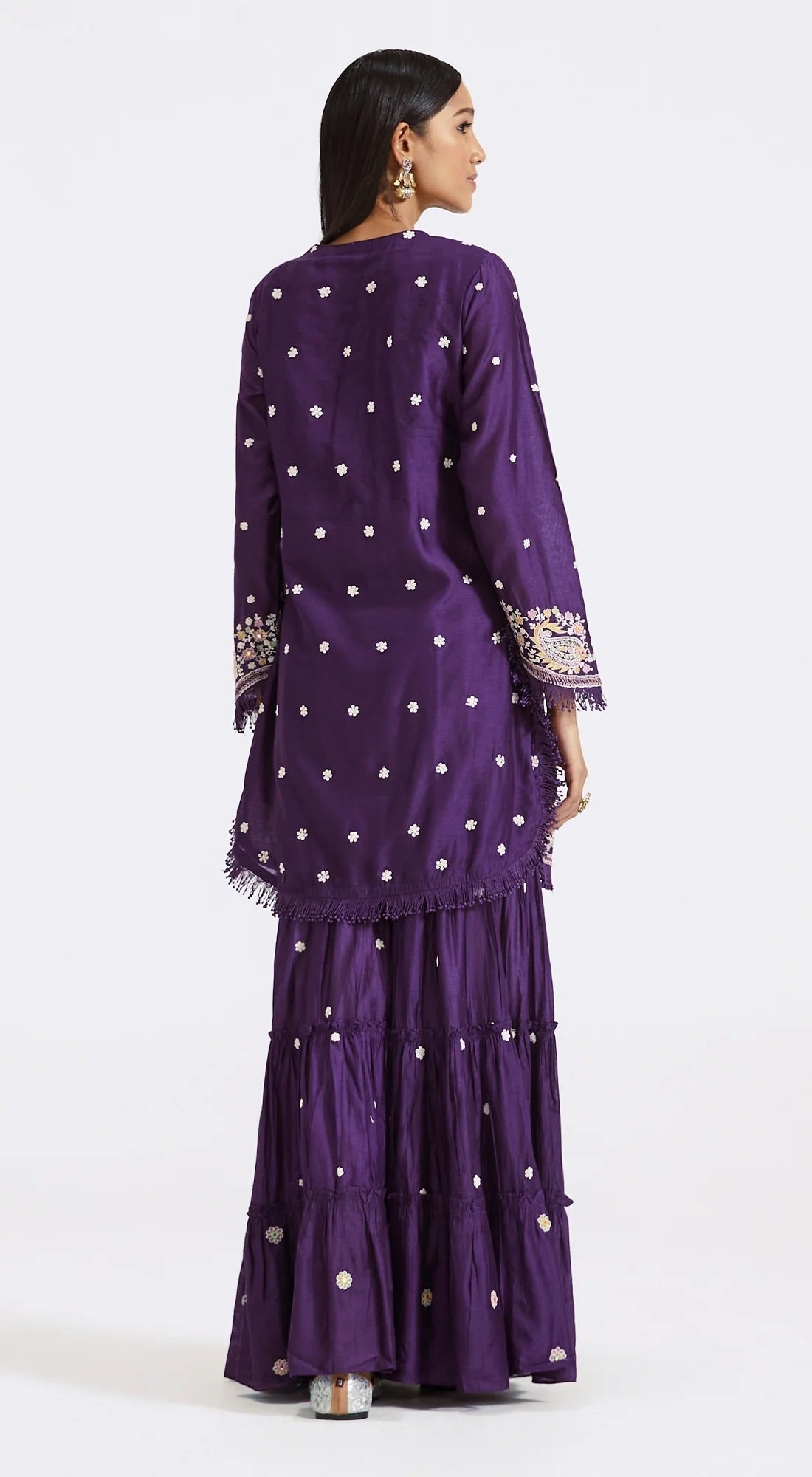 Purple Embellished Hand Embroidered Kurta Sharara Set With Chanderi Dupatta - DWEEP SARA