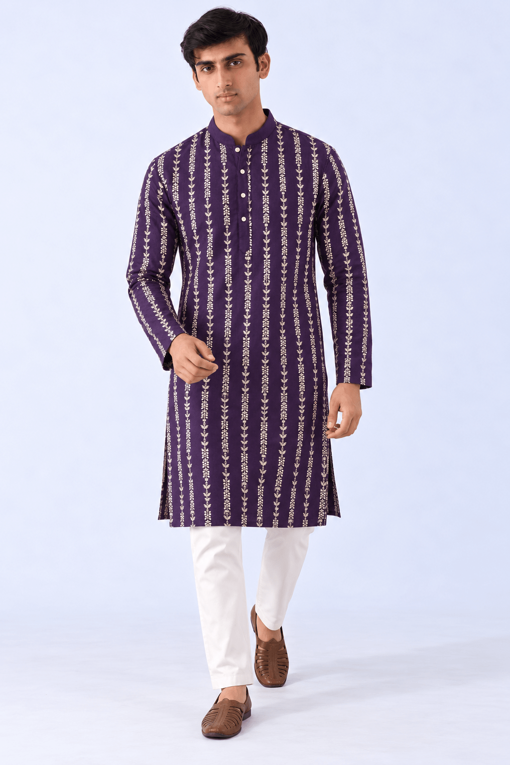 Purple Viscose Rayon Printed Straight Mens Kurta DS1280 - DWEEP SARA