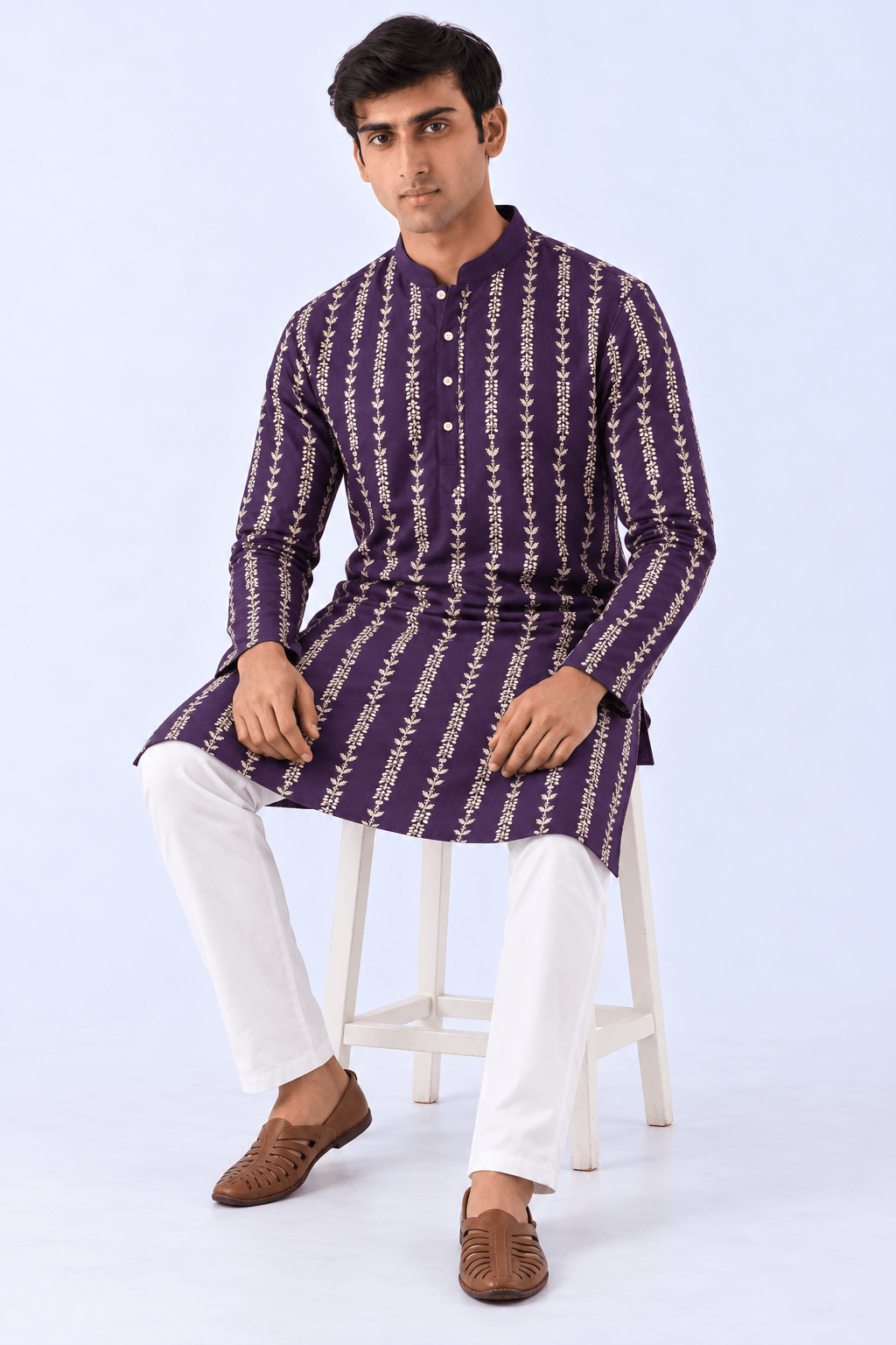 Purple Viscose Rayon Printed Straight Mens Kurta DS1280 - DWEEP SARA