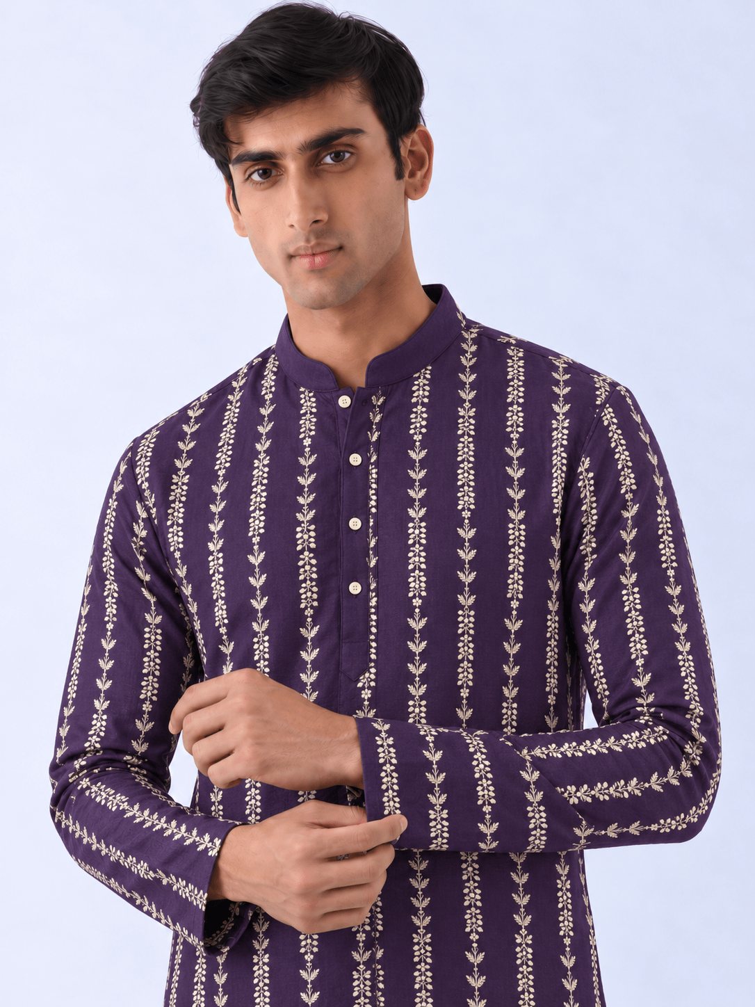 Purple Viscose Rayon Printed Straight Mens Kurta DS1280 - DWEEP SARA