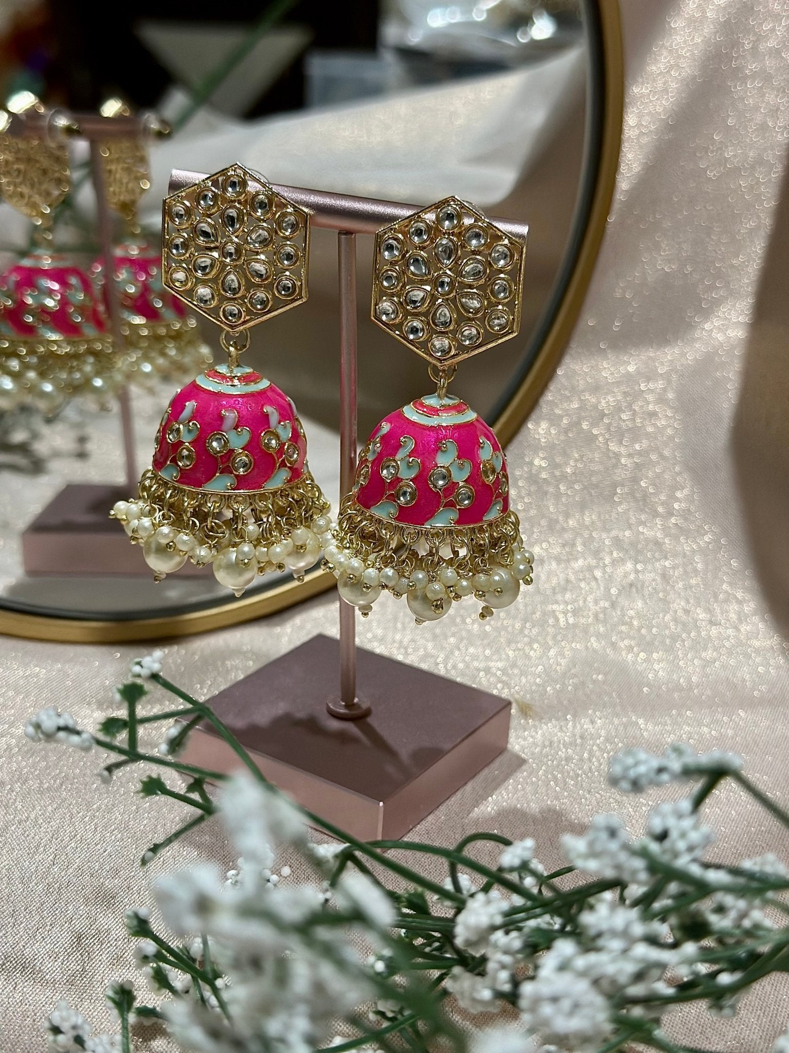 Rani Pink Kundan Earrings - DWEEP SARA