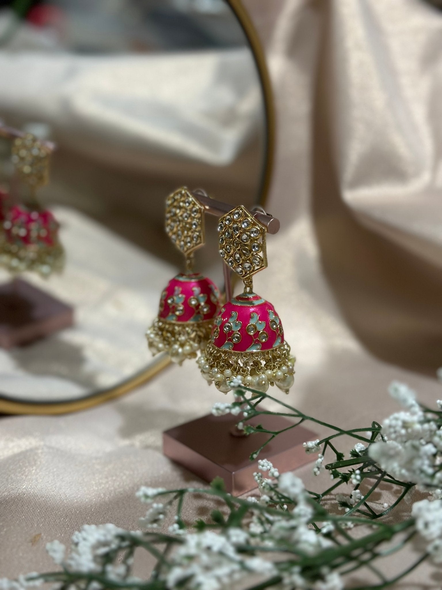 Rani Pink Kundan Earrings - DWEEP SARA