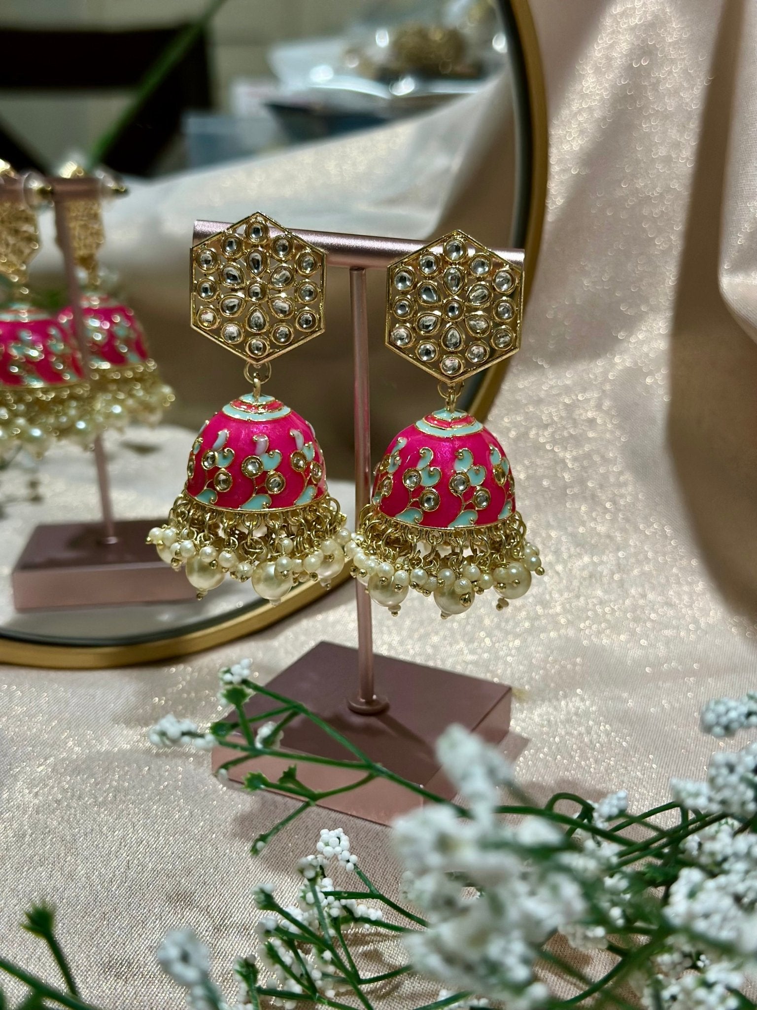 Rani Pink Kundan Earrings - DWEEP SARA