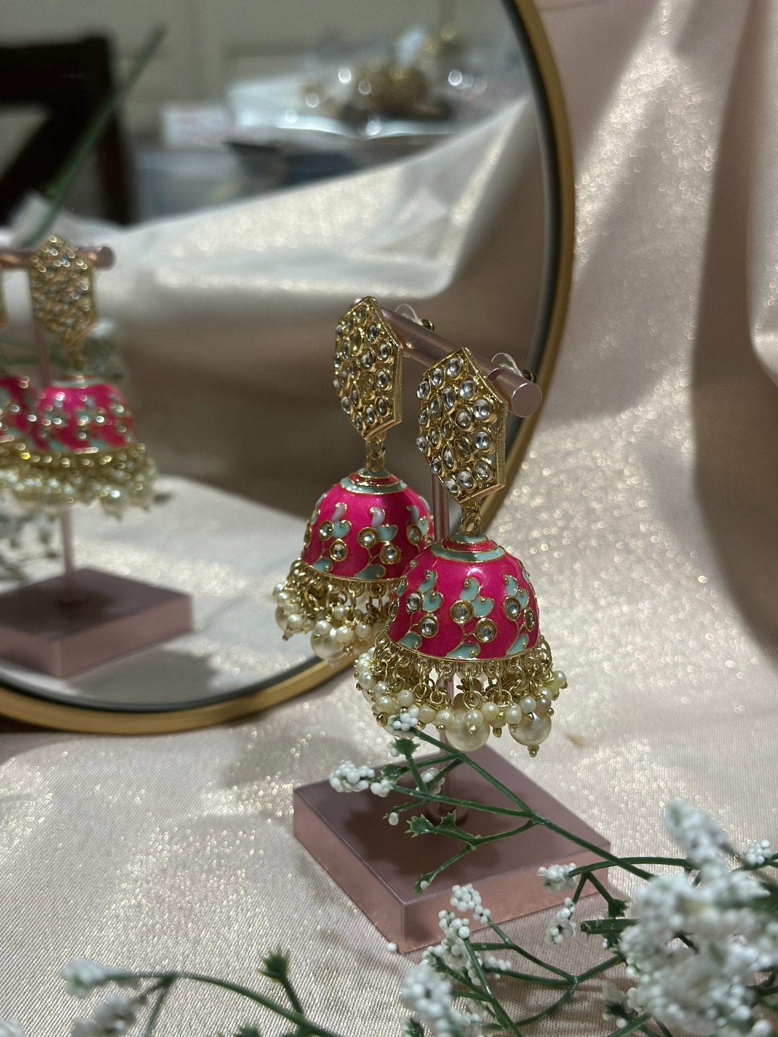 Rani Pink Kundan Earrings - DWEEP SARA