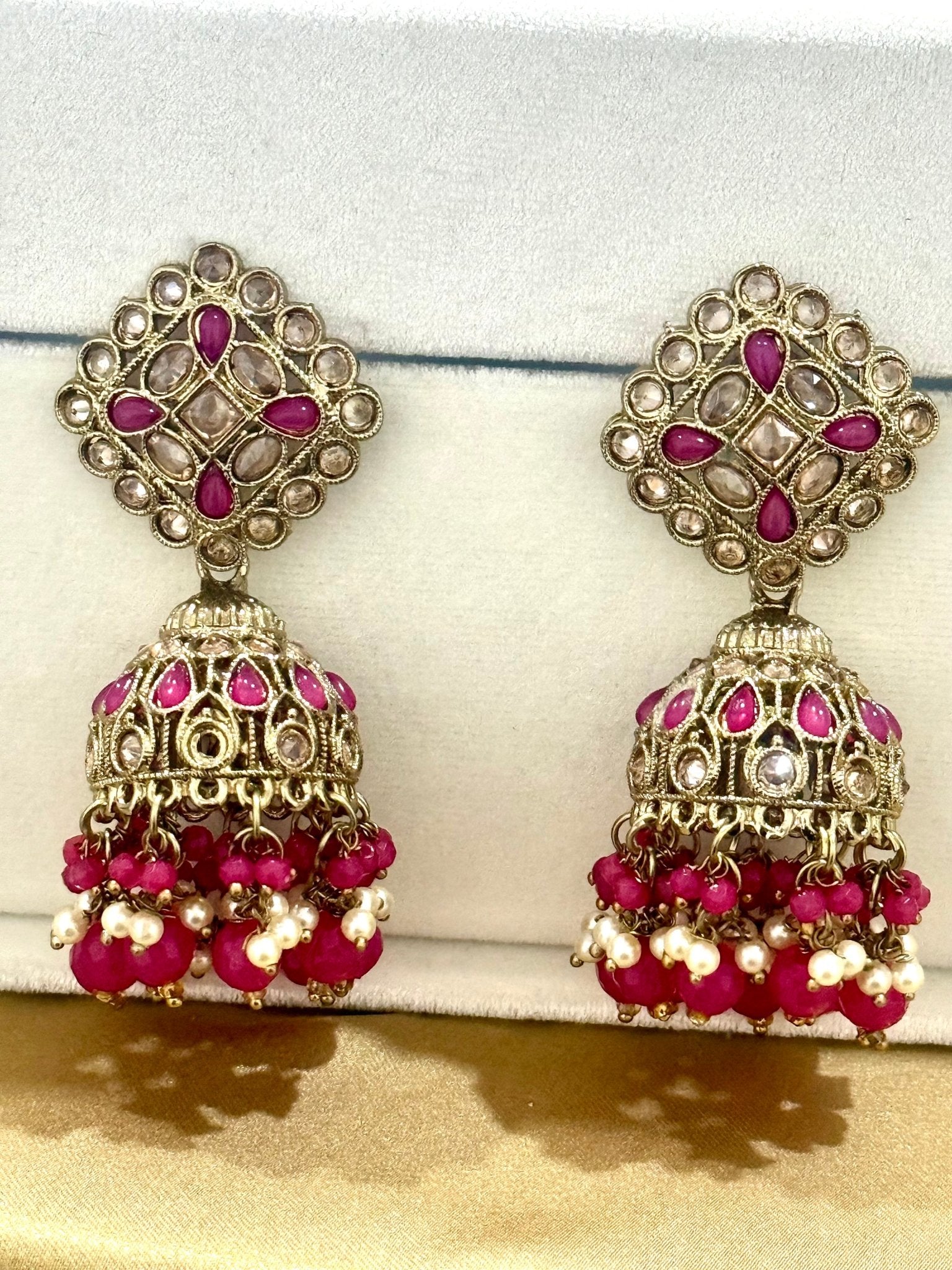 Rani Pink Kundan Jhumki Earrings - DWEEP SARA