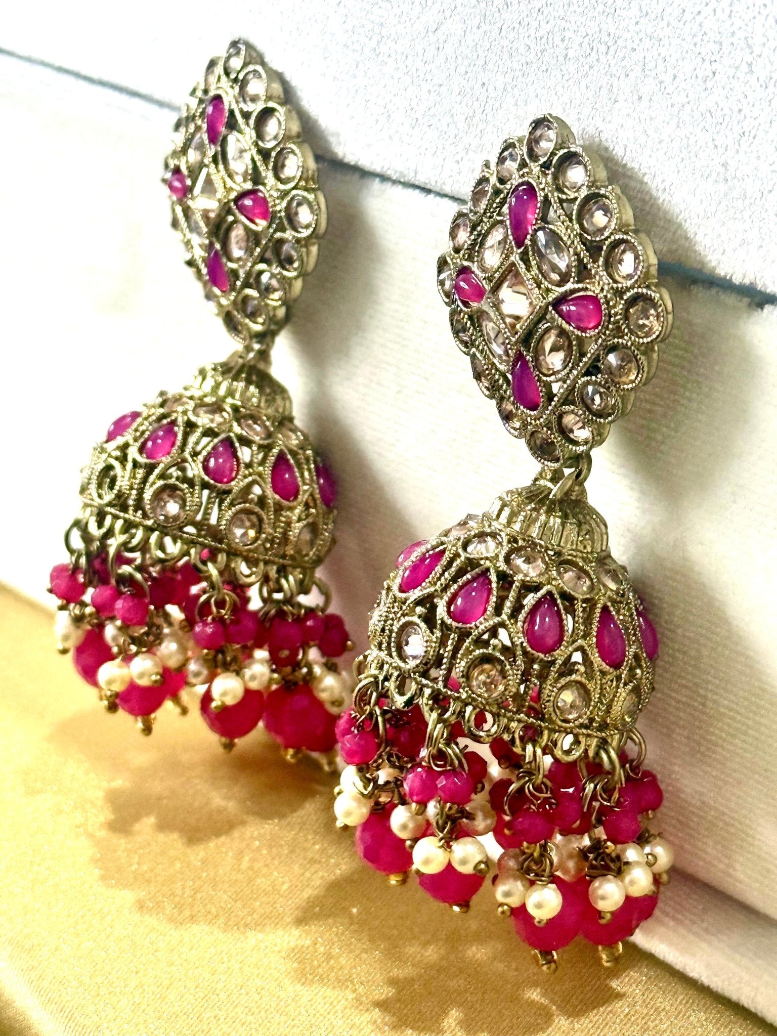 Rani Pink Kundan Jhumki Earrings - DWEEP SARA