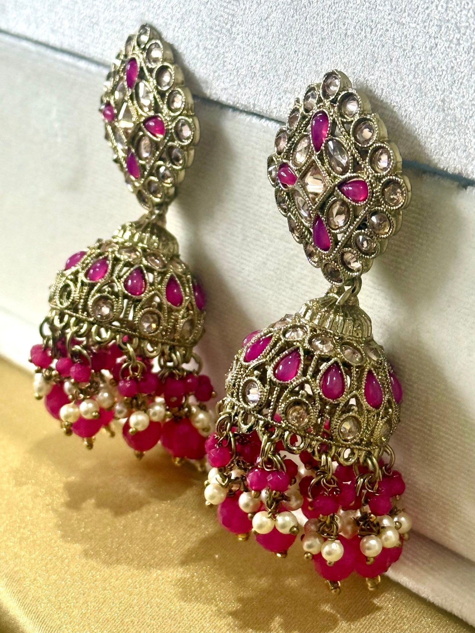Rani Pink Kundan Jhumki Earrings - DWEEP SARA