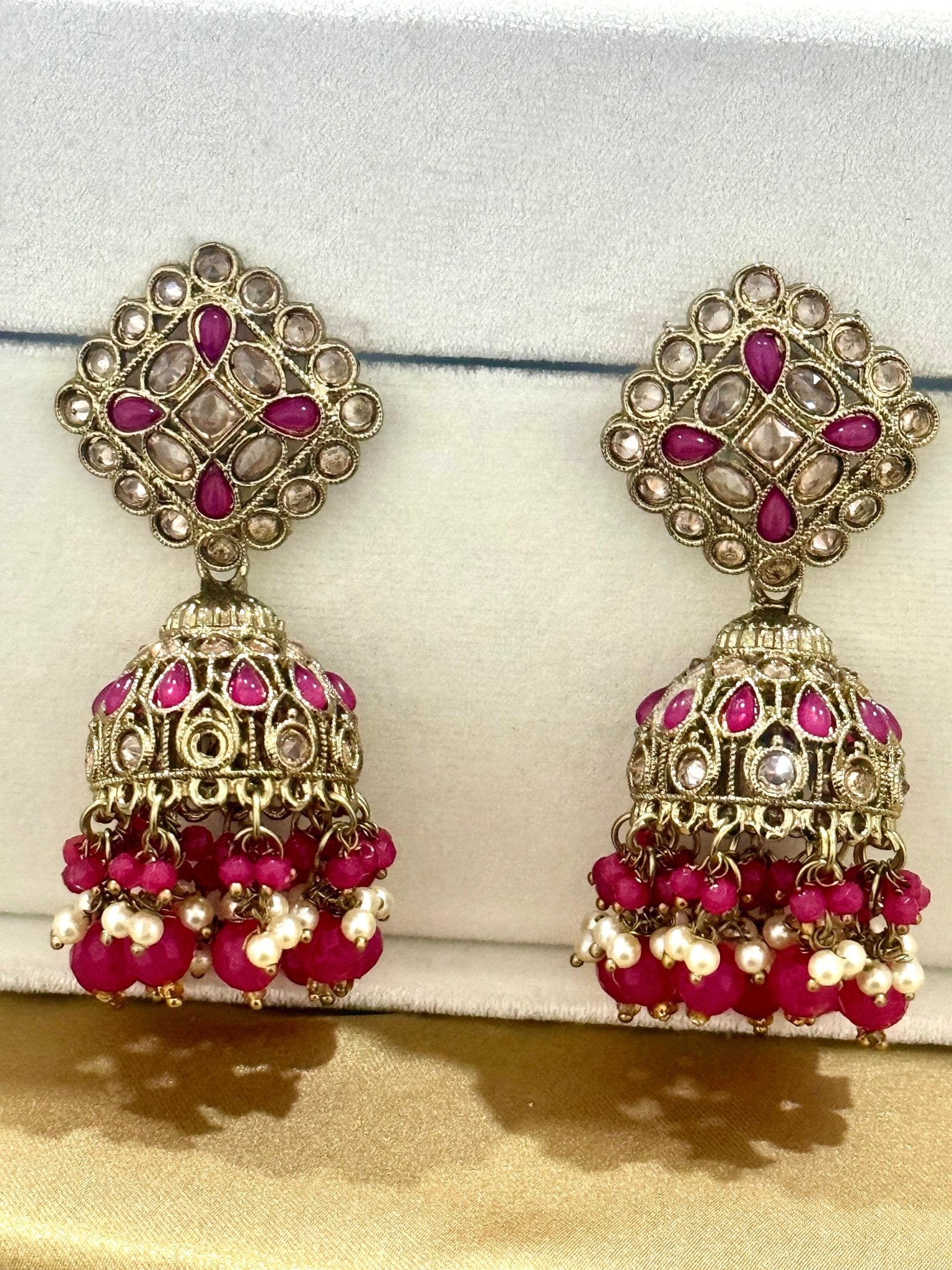 Rani Pink Kundan Jhumki Earrings - DWEEP SARA
