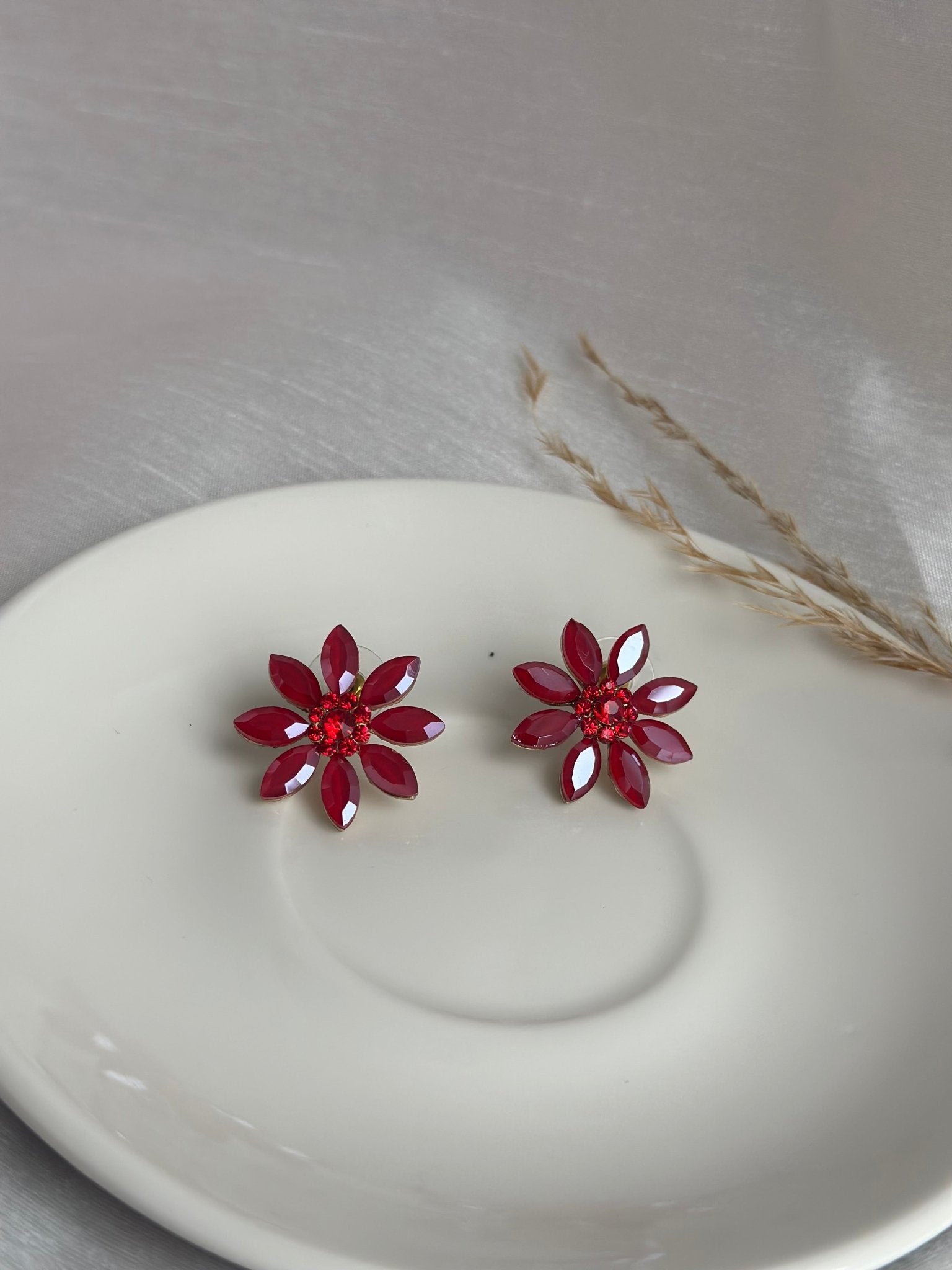 Red & blue Flower Stud Earrings - DWEEP SARA