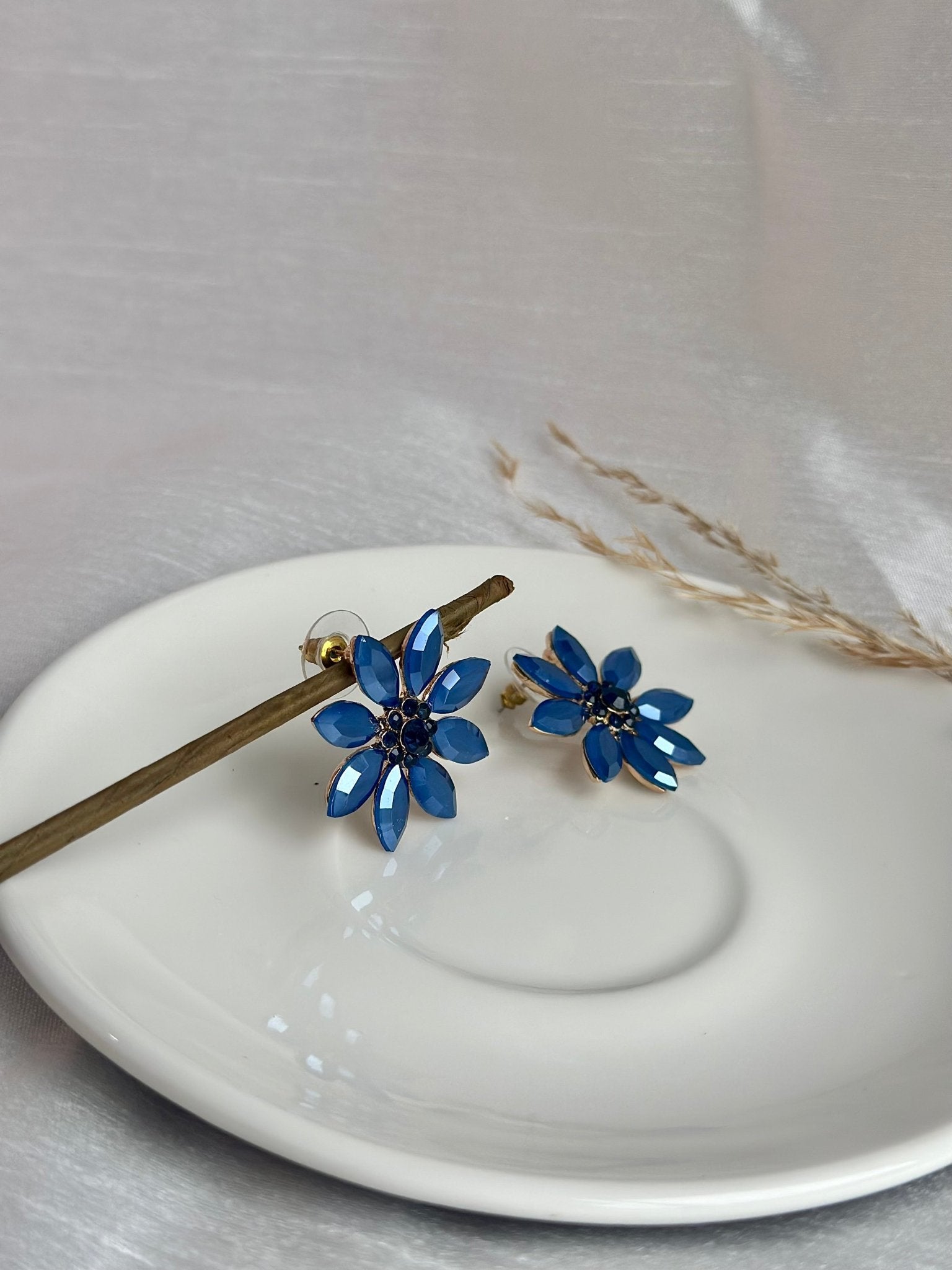 Red & blue Flower Stud Earrings - DWEEP SARA