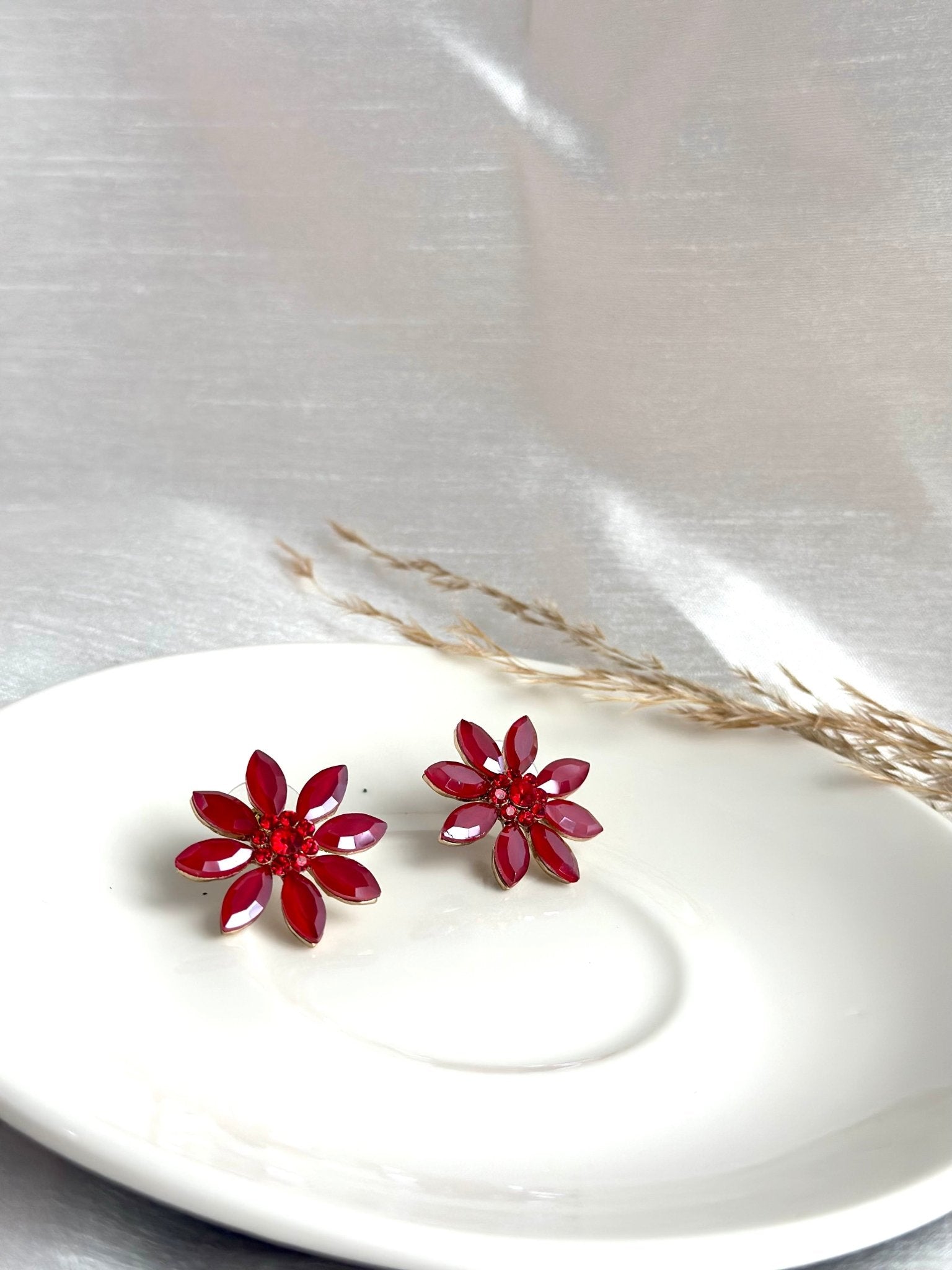 Red & blue Flower Stud Earrings - DWEEP SARA