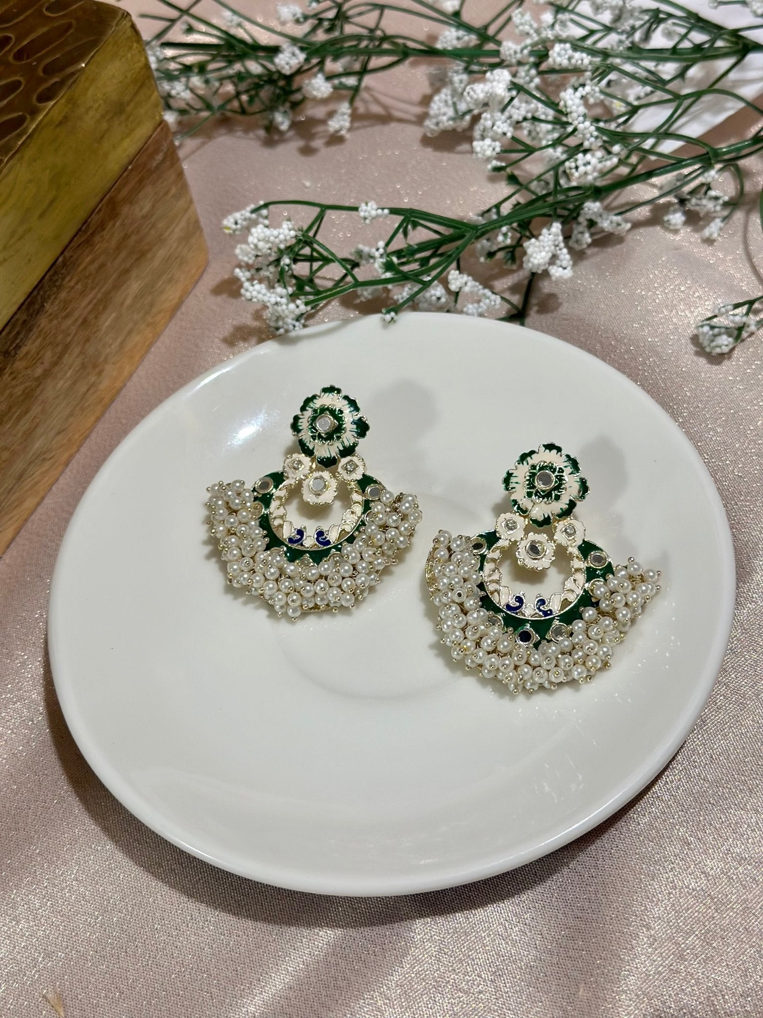 Red & Green Hand - painted Earrings - DWEEP SARA