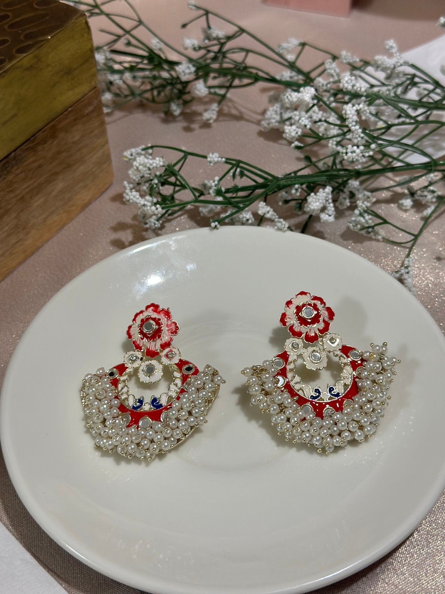 Red & Green Hand - painted Earrings - DWEEP SARA